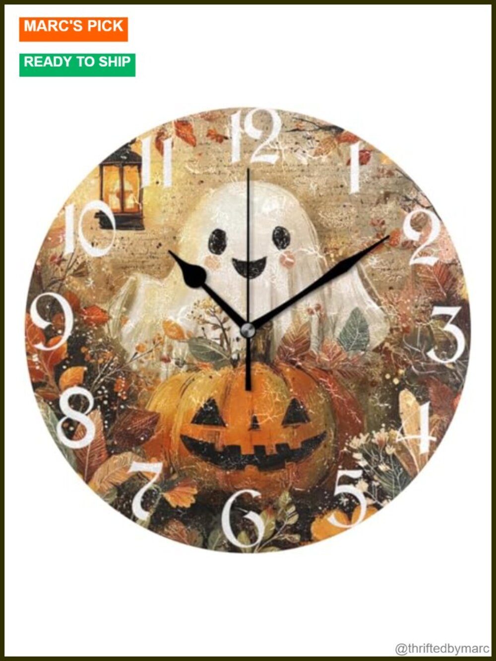 Halloween Ghost Wall Clock Silent Non-Ticking Battery Operated 10 Inch
